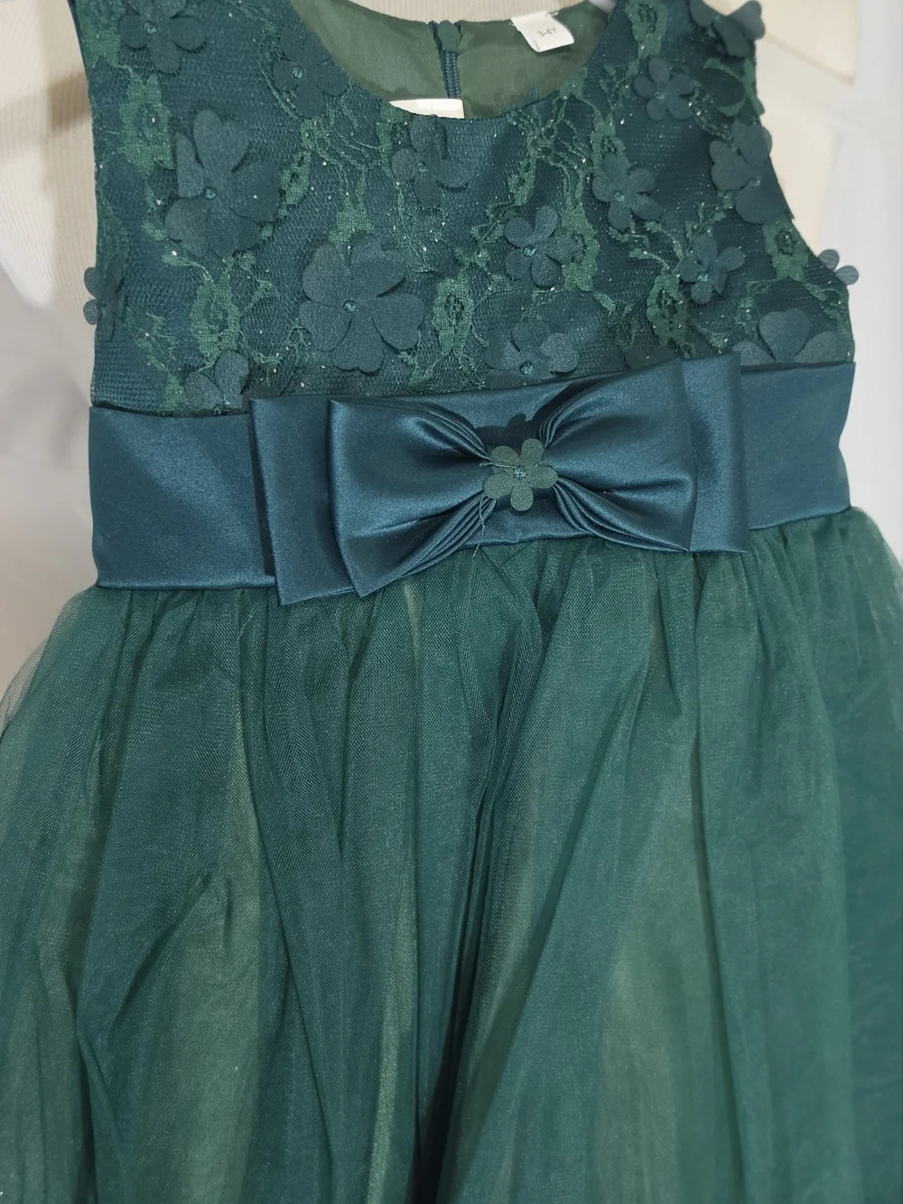 Emerald Green Floral Lace Tulle Party Skirt for Girls